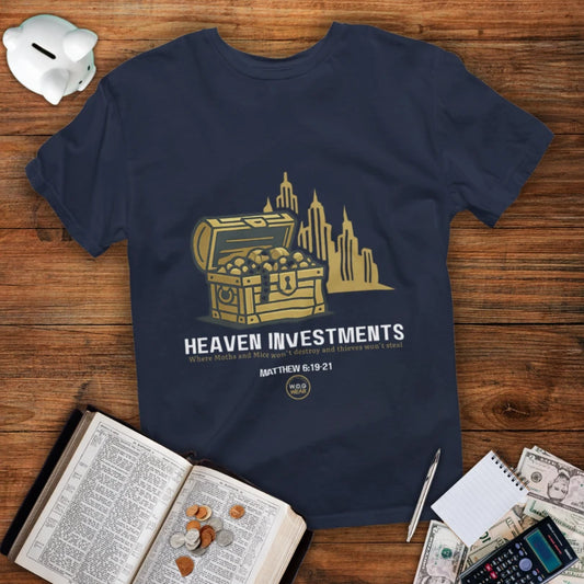 Heaven Investments – Matthew 6:19-21 Christian T-Shirt on Eternal Wealth