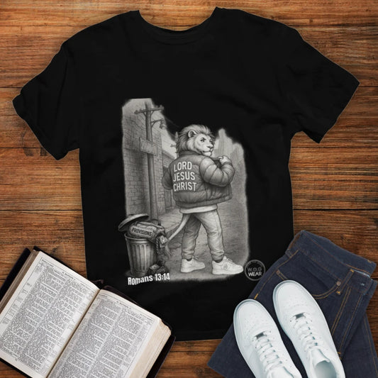 Put on Christ Christian T-Shirt – Romans 13:14 Identity Over Flesh Tee