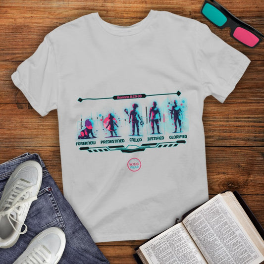 Glorilution Christian T-Shirt – Spiritual Transformation from Calling to Glory (Romans 8:29–30)