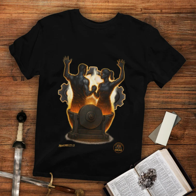 Iron x Iron Christian T-Shirt – Proverbs 27:17 “As Iron Sharpens Iron” Unisex Faith Shirt