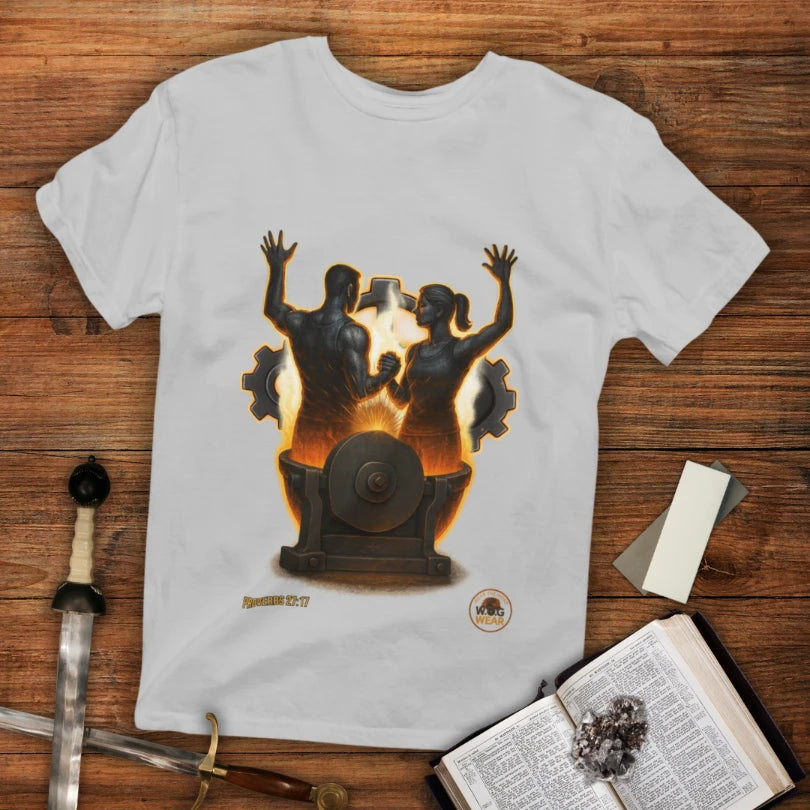 Iron x Iron Christian T-Shirt – Proverbs 27:17 “As Iron Sharpens Iron” Unisex Faith Shirt
