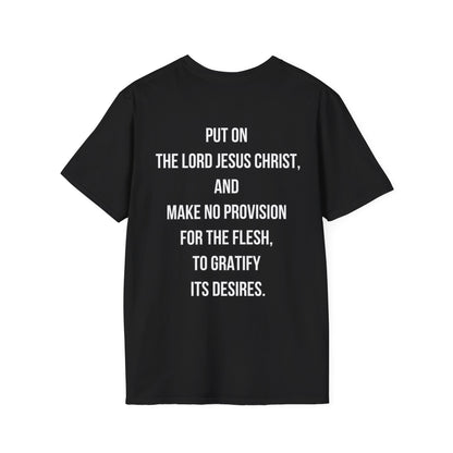 Put on Christ Christian T-Shirt – Romans 13:14 Identity Over Flesh Tee