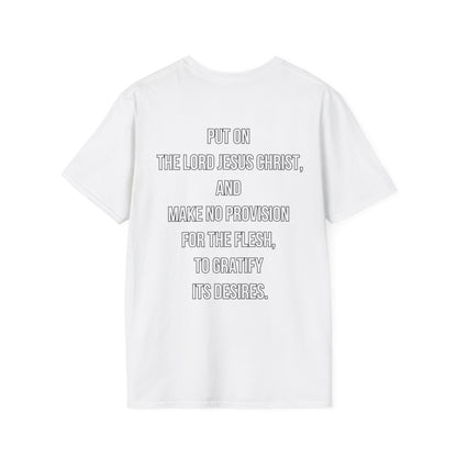 Put on Christ Christian T-Shirt – Romans 13:14 Identity Over Flesh Tee