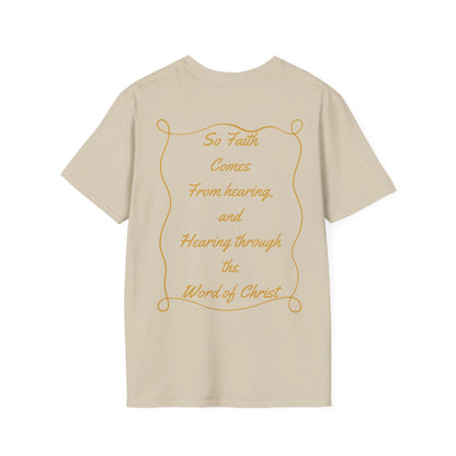 Hearing Faith T-Shirt – Romans 10:17 Bible Verse Christian Shirt