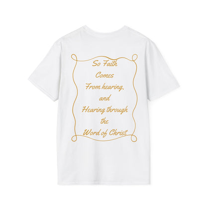 Hearing Faith T-Shirt – Romans 10:17 Bible Verse Christian Shirt