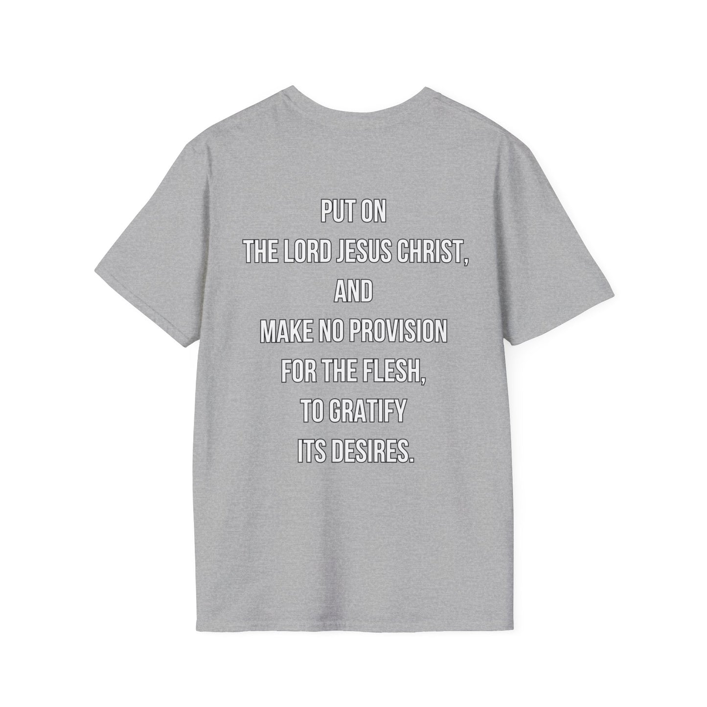 Put on Christ Christian T-Shirt – Romans 13:14 Identity Over Flesh Tee