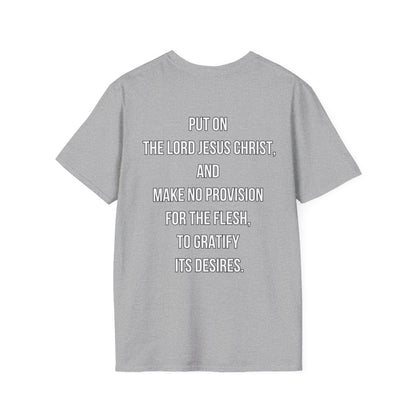 Put on Christ Christian T-Shirt – Romans 13:14 Identity Over Flesh Tee
