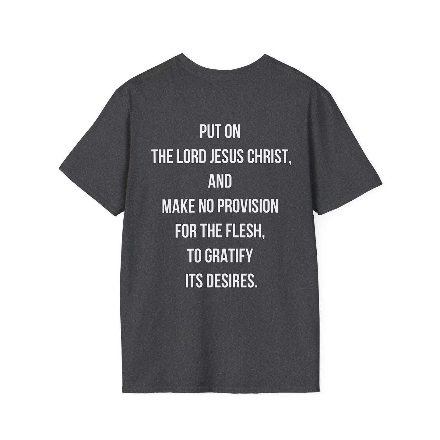Put on Christ Christian T-Shirt – Romans 13:14 Identity Over Flesh Tee