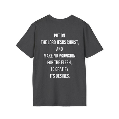 Put on Christ Christian T-Shirt – Romans 13:14 Identity Over Flesh Tee